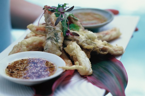 Salmon tempura with two dipping sauces