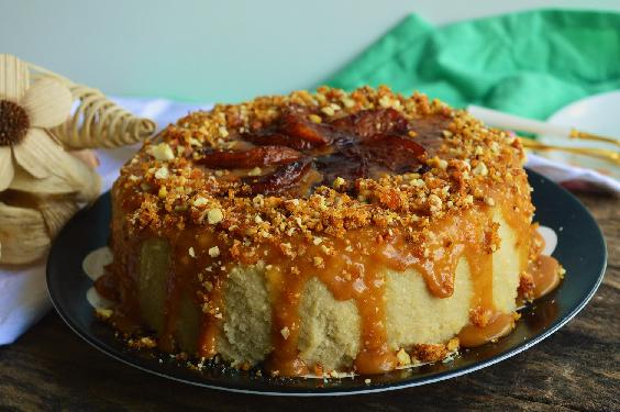 Caramel Apple Cake with Almond Frosting and Brown Nougat