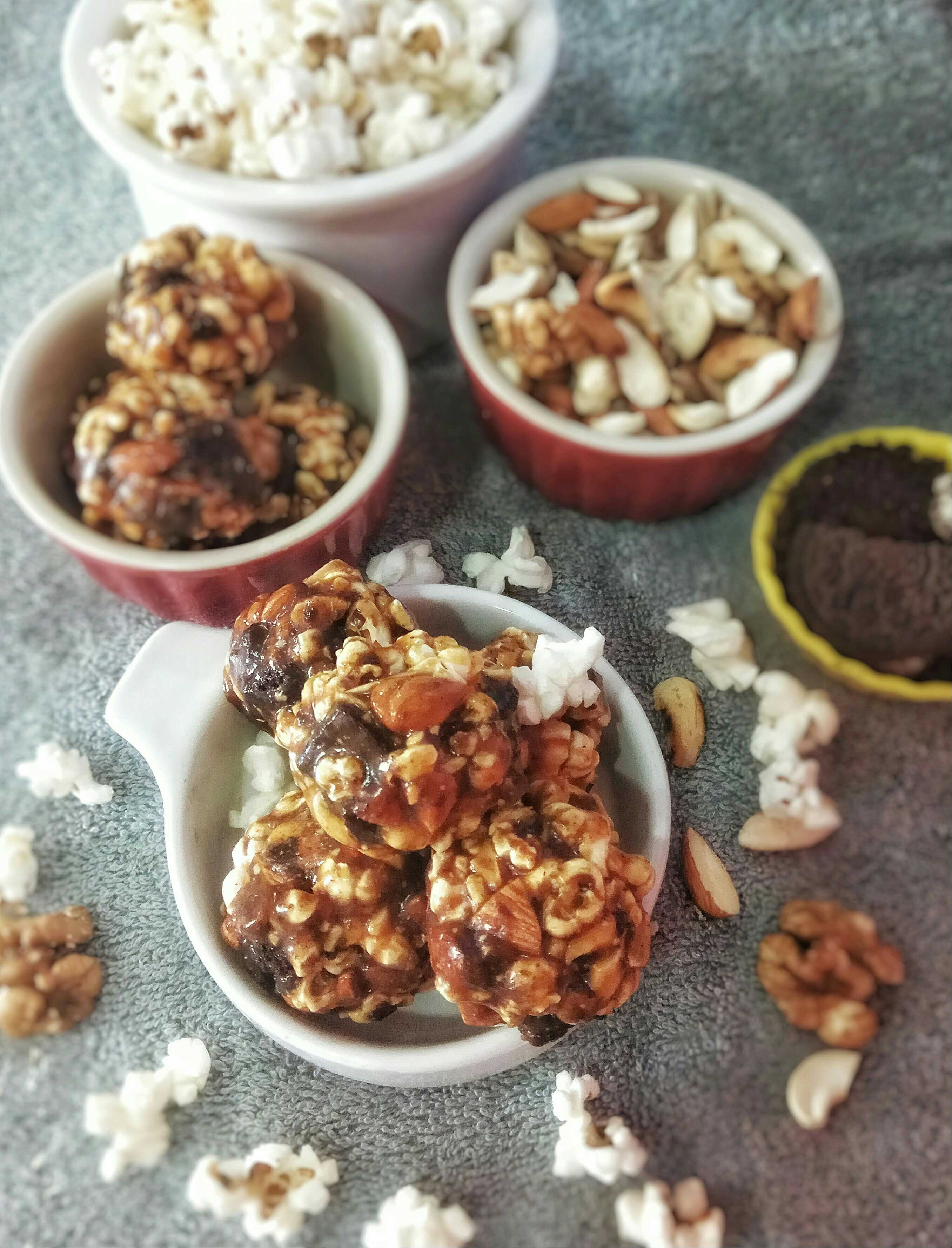 Dry Fruits,Pop Corn And Butterscotch Laddoo