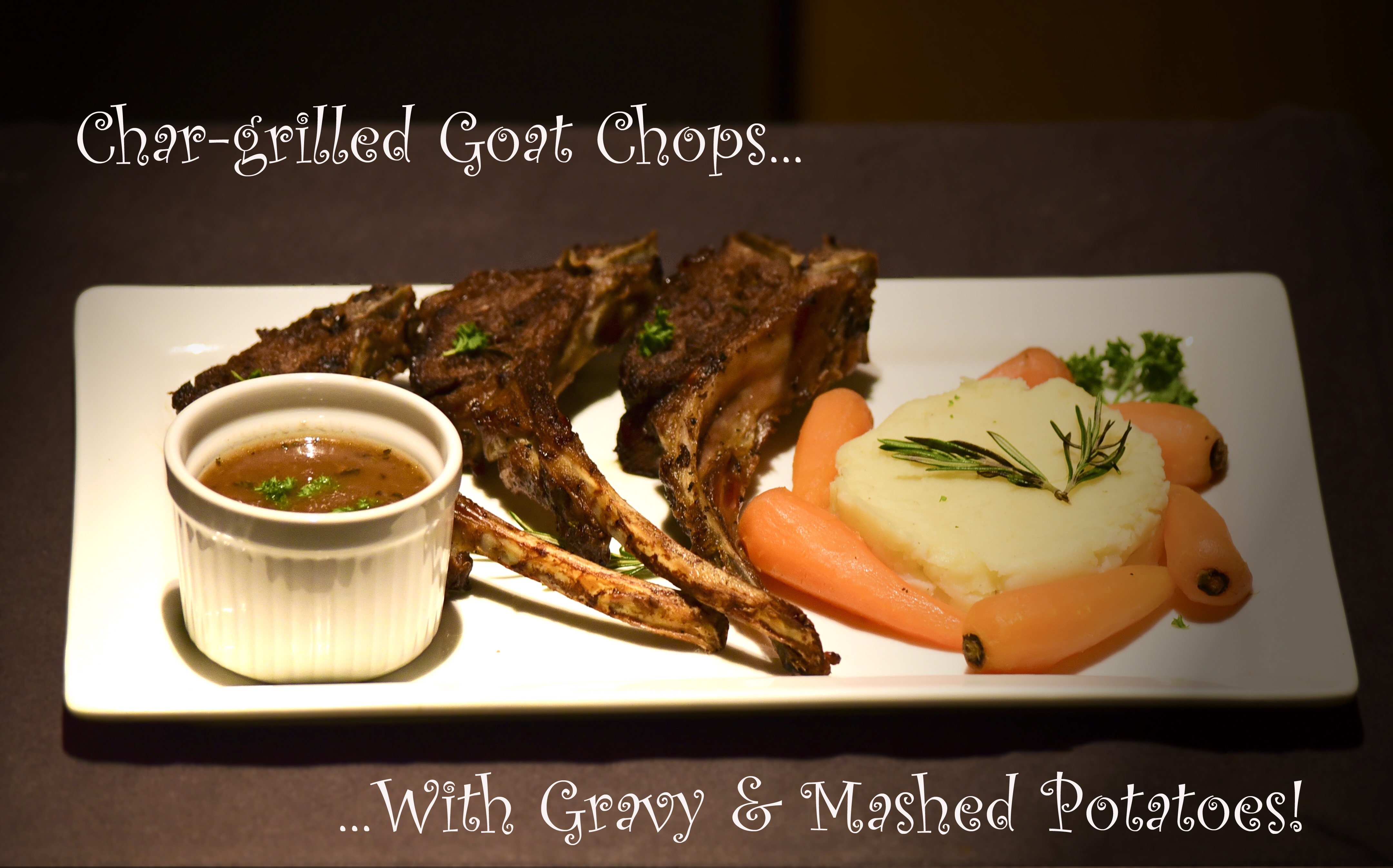 Char-grilled Goat Chops with Gravy and Mashed potatoes