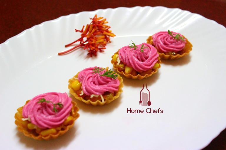 Corn Canapes with Pink Sauce 