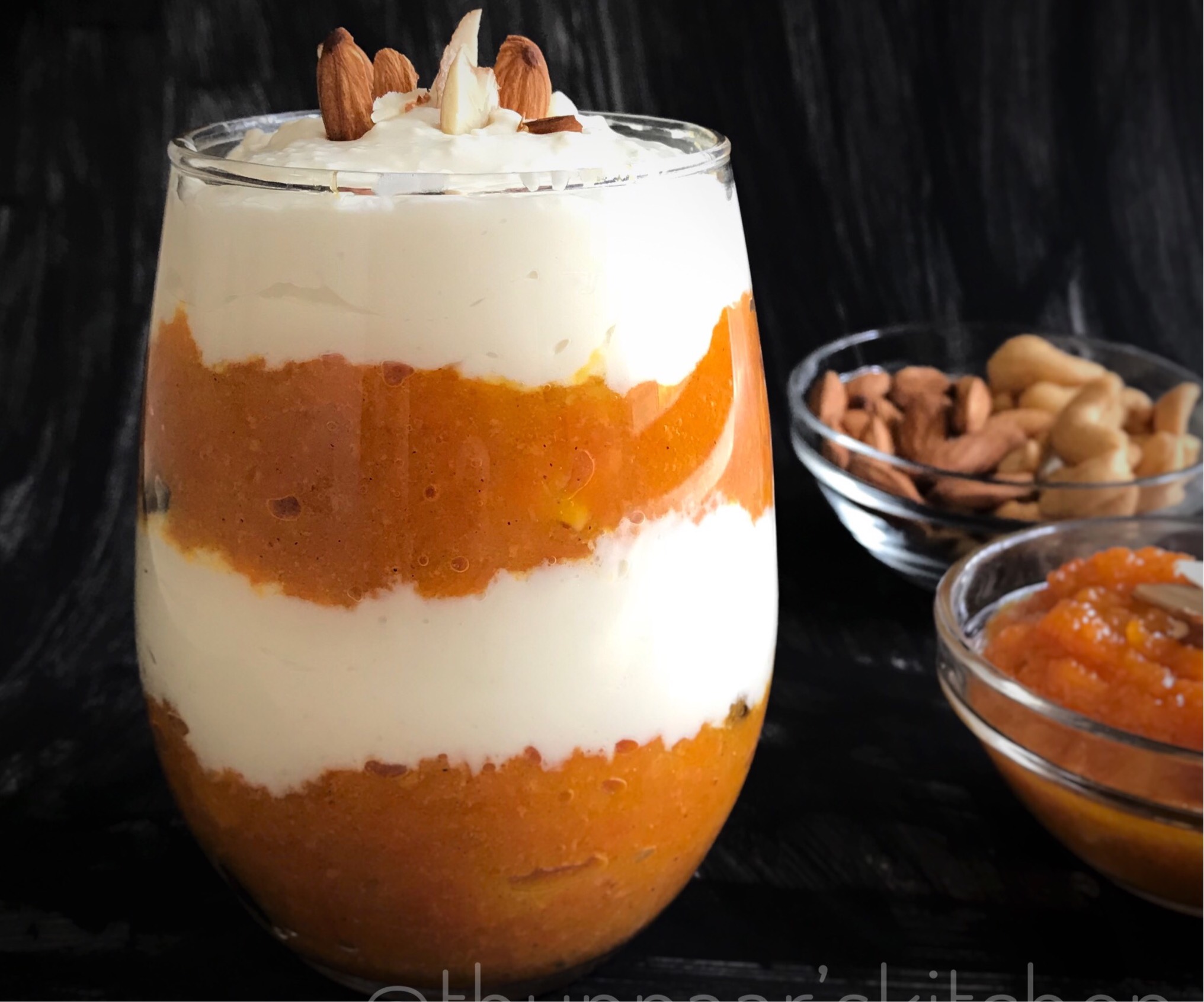 Carrot halwa parfait\Microwave carrot halwa with Cream cheese frosting: