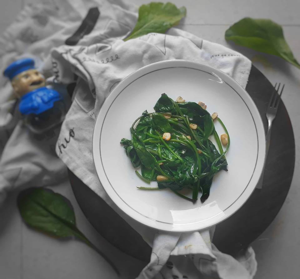 Spinach leaves stir fried  in olive oil