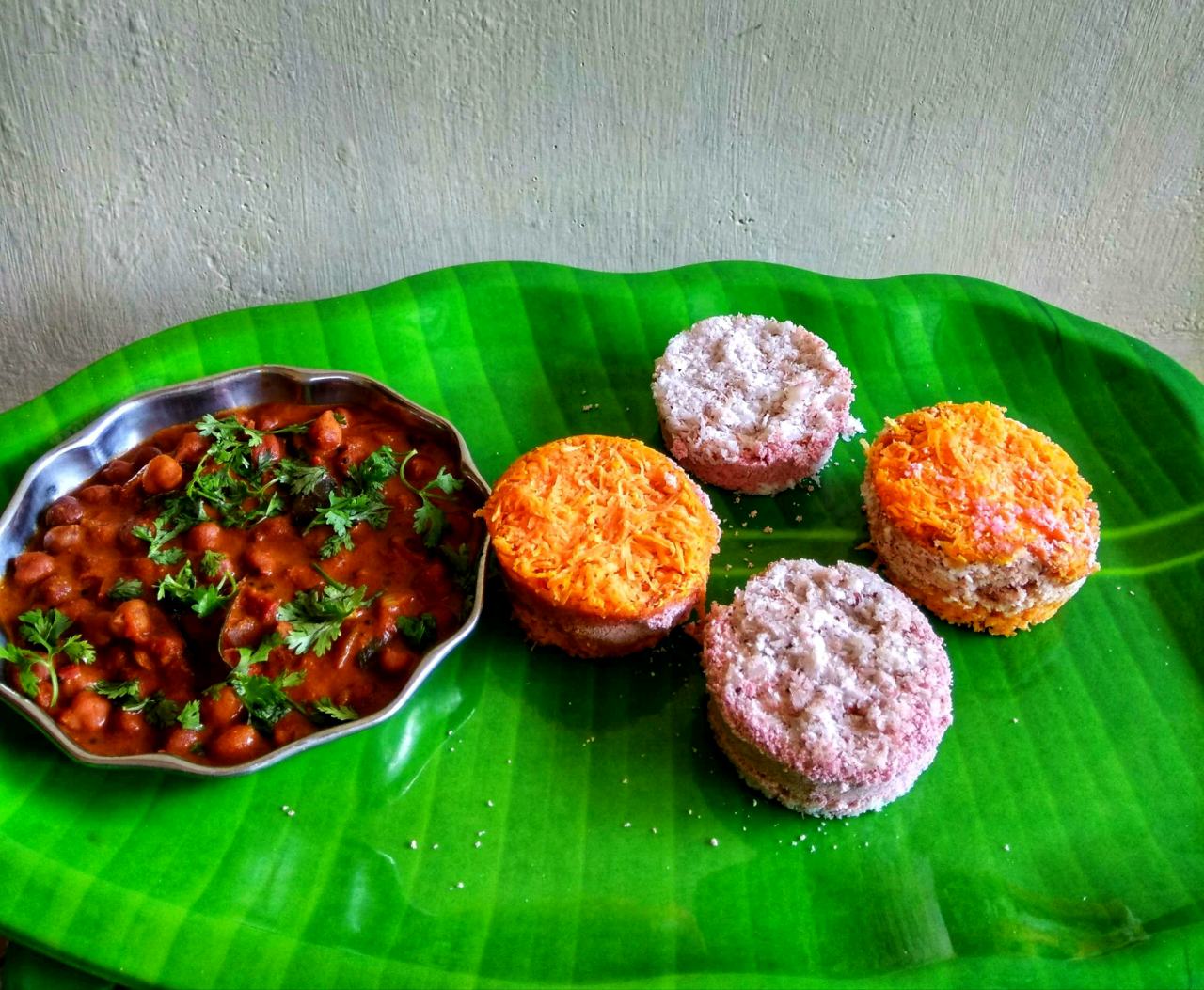 Beetroot rice Puttu And Chickpeas Curry