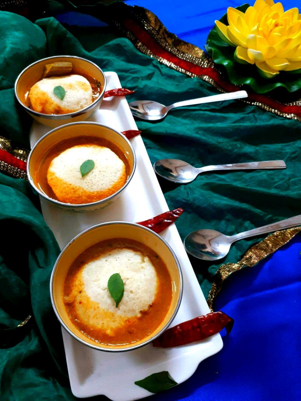 Traditional  Rice Idly With  Drum Stick Sambar