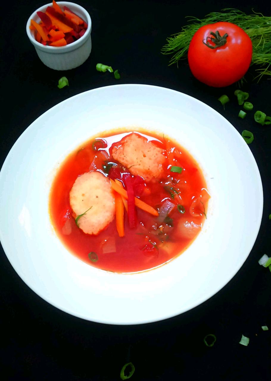 Beetroot Carrot Soup With Caraway Dumplings