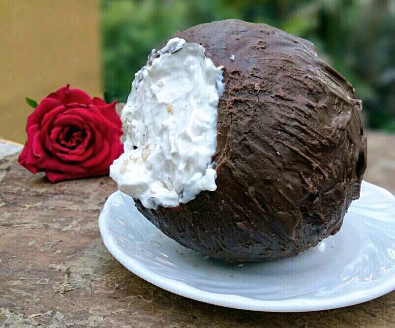 Coconut Mousse in Edible Chocolate Coconut Shell