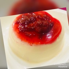Whosayna’s Pannacotta topped with Strawberry Sauce