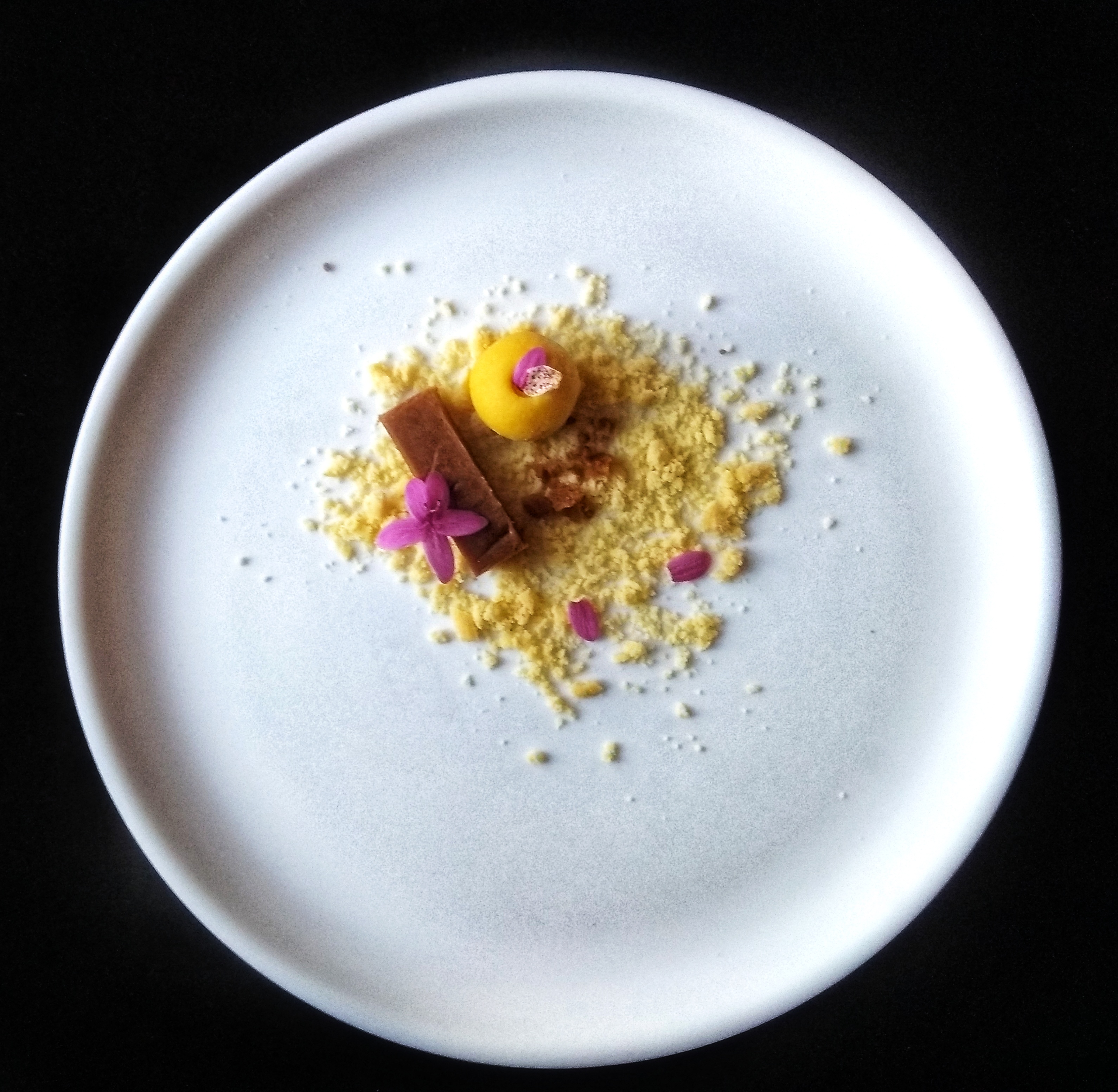 Deconstructed cocoa Mysore Pak, Mango Besan ladoo with Cashew Vanilla Crumb