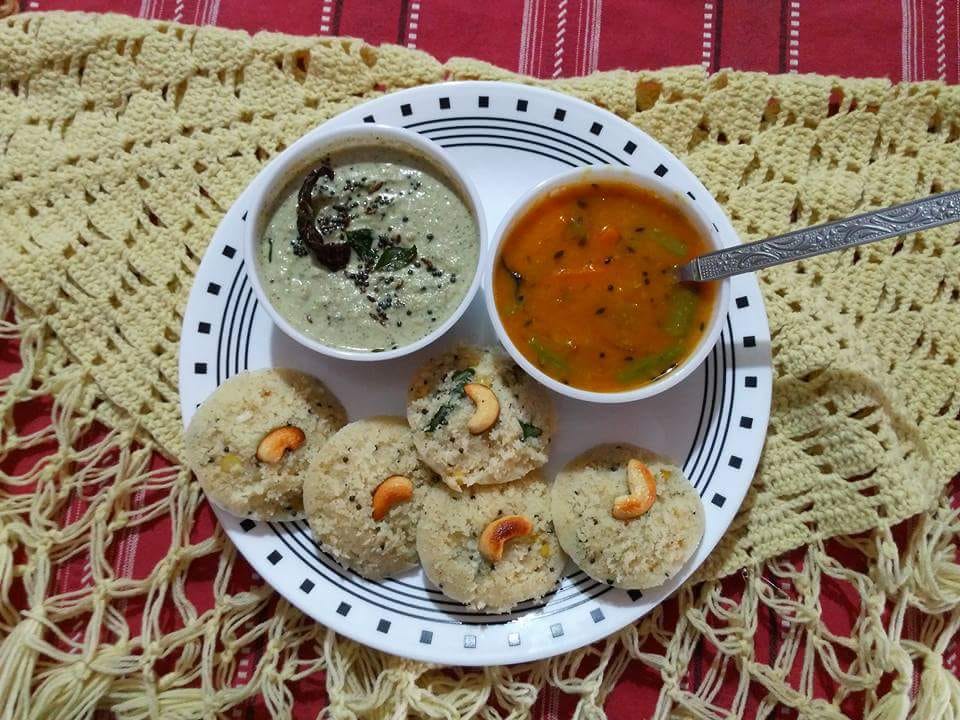 Instant Rava Idli With Sambar And Chutney