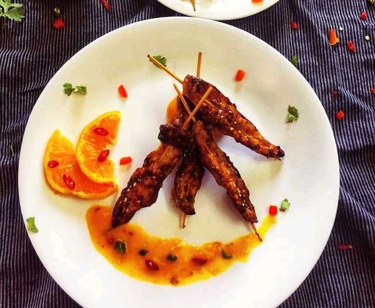 Tangy Chicken Satay With Orange Sauce