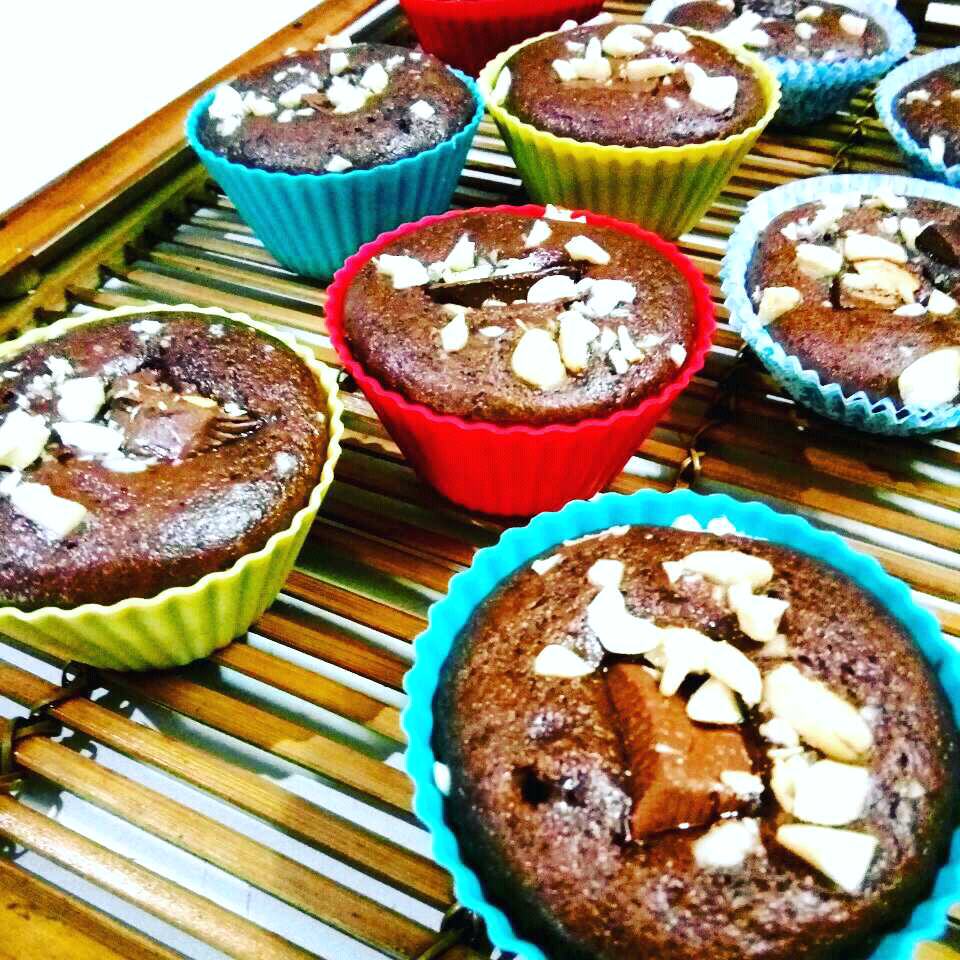 Eggless Chocolate roasted badam muffins