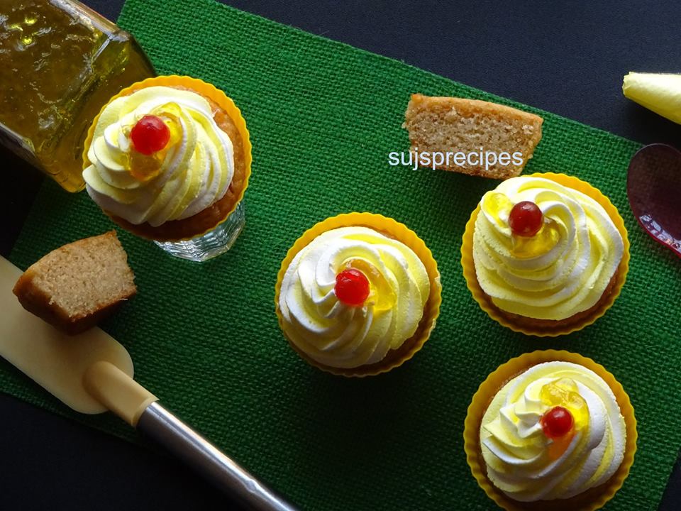 Eggless Jowar Pineapple Muffins with Pineapple Cream Frosting