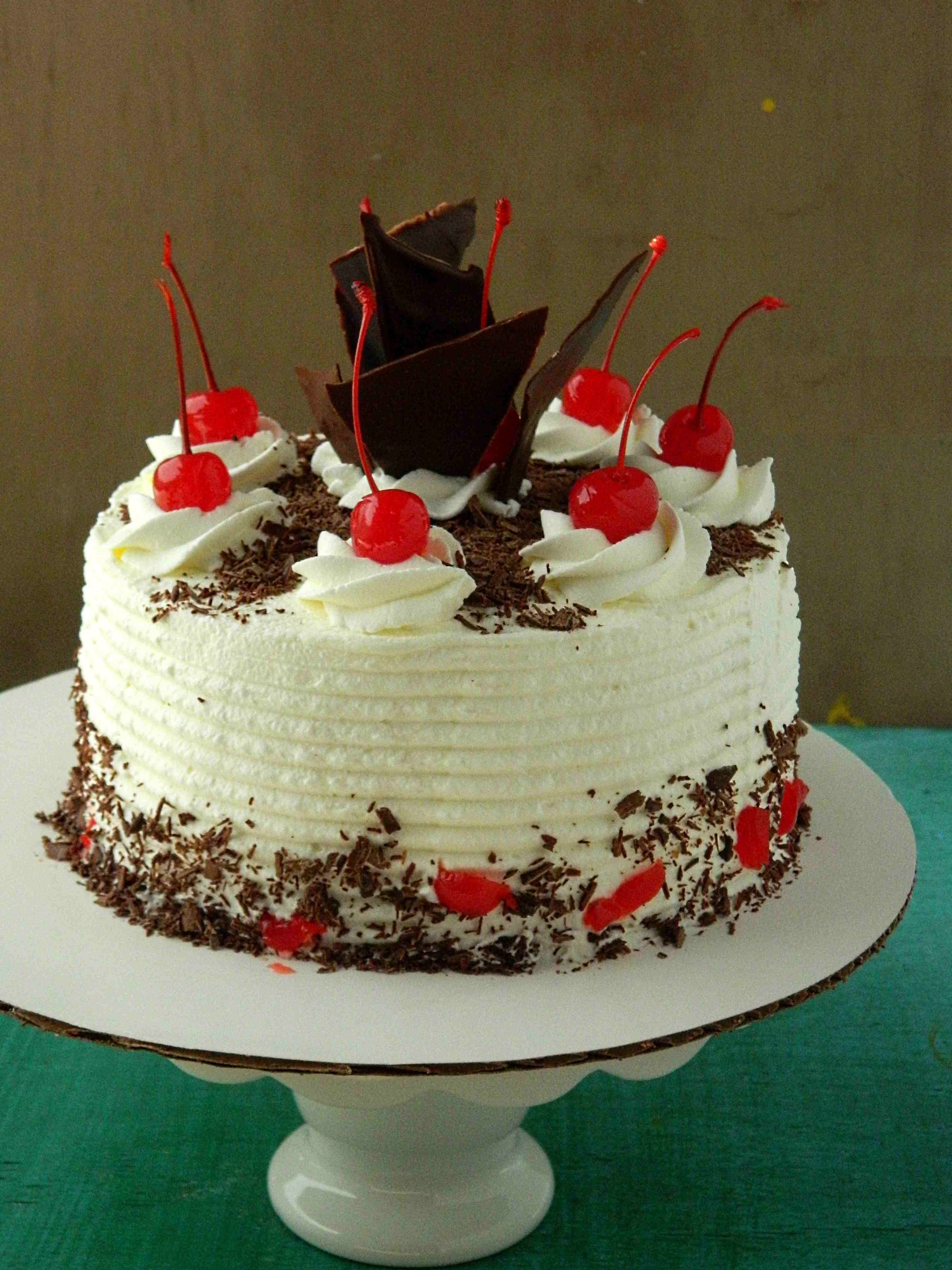 Eggless Black Forest Cake with layers of Hot Chocolate Sponge 