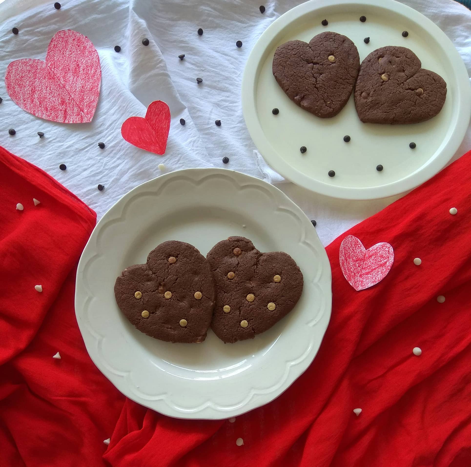 Heart Shaped Choco Chip Cookies With Beetroot Juice.