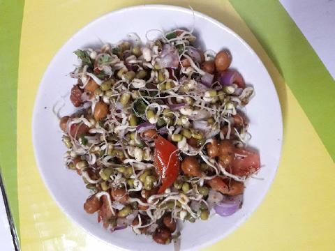 Sprouted Moong And Black  Gram Salad.