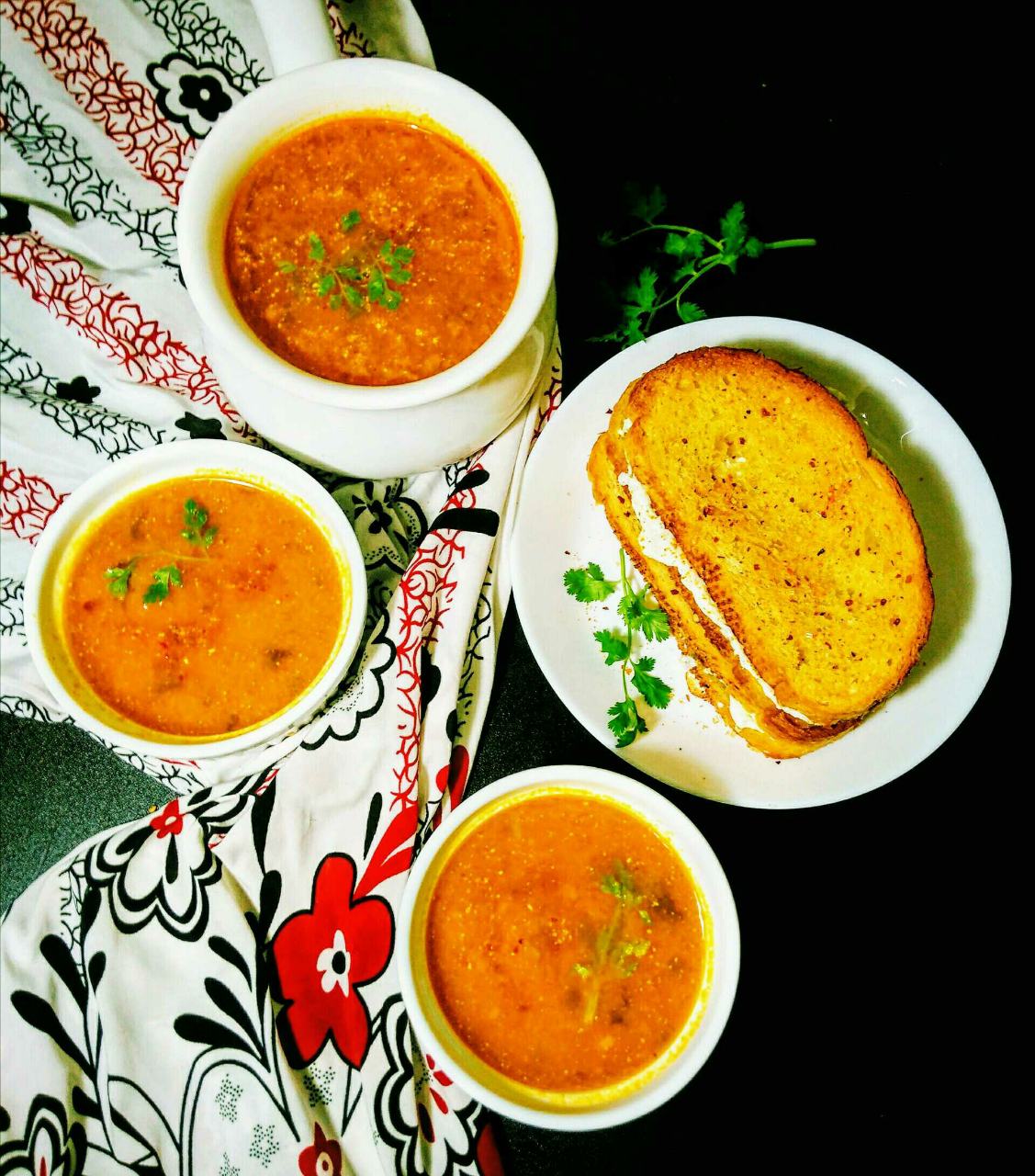 Nourishing Red Lentils Tomato Soup With Oven Roasted Cheese Sandwiches