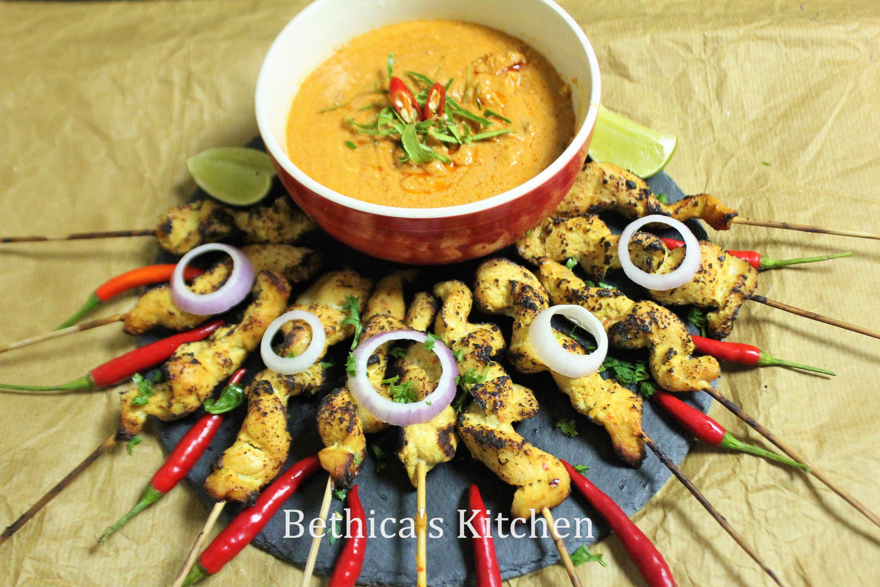 Grilled Chicken Satay with Peanut Sauce (Malaysian Cuisine) 