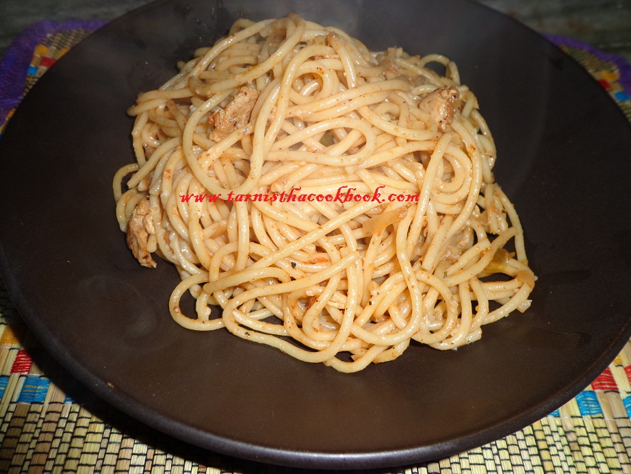 Puttanesca Chicken Spaghetti